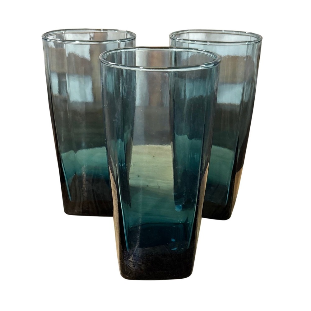 ANCHOR HOCKING Rio Coastal Blue 16 Oz Tumblers Square Base Drinking Glass Set 3